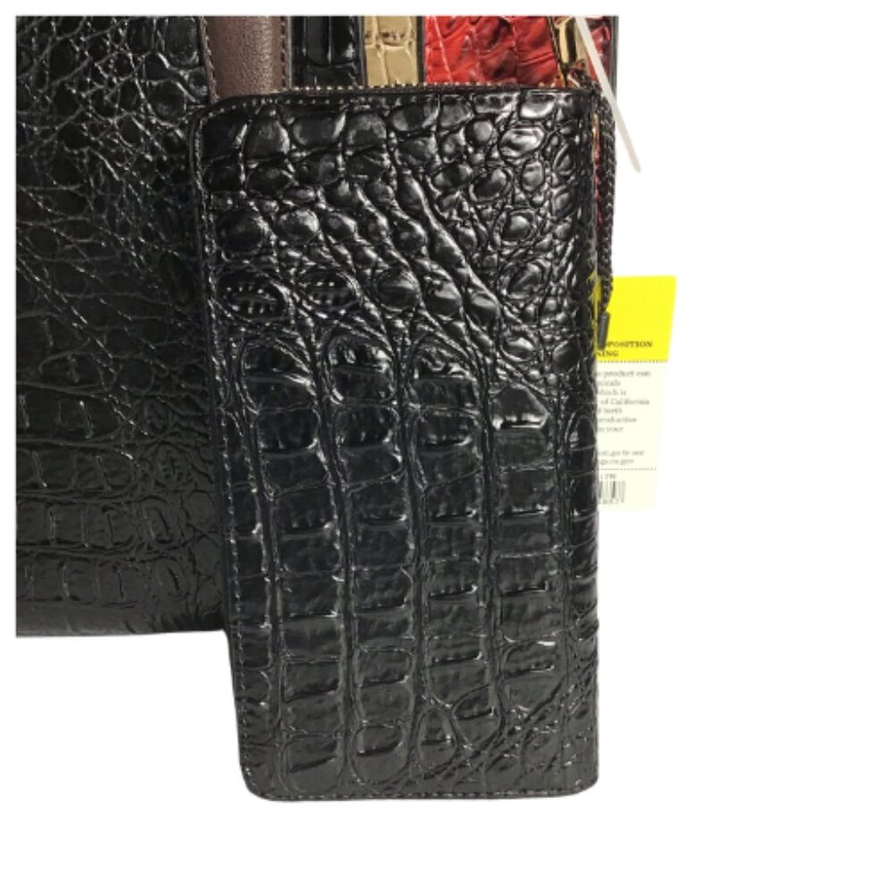 2-IN-1 Multicolor Alligator Crocodile Large Satchel Set With Wallet - Picture 7 of 12